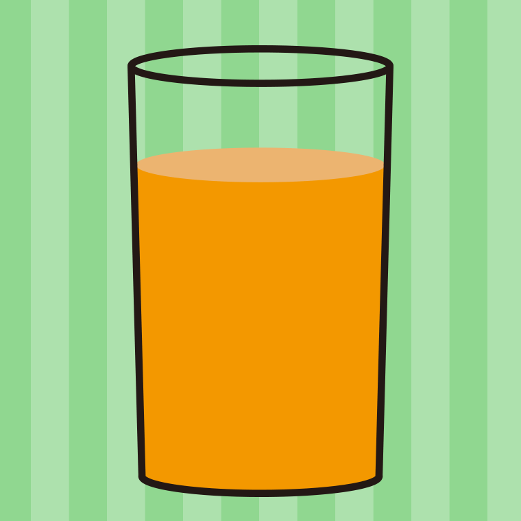 コップに入ったオレンジ（野菜）ジュースのイラスト【色、背景あり】PNG