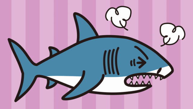 カンカンに怒るサメちゃんのイラスト【色、背景あり】PNG