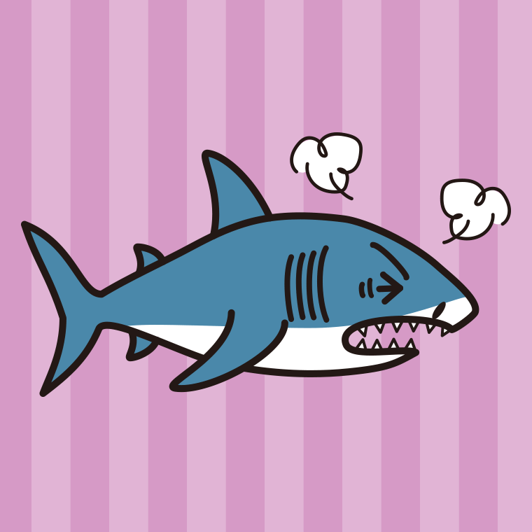 カンカンに怒るサメちゃんのイラスト【色、背景あり】PNG