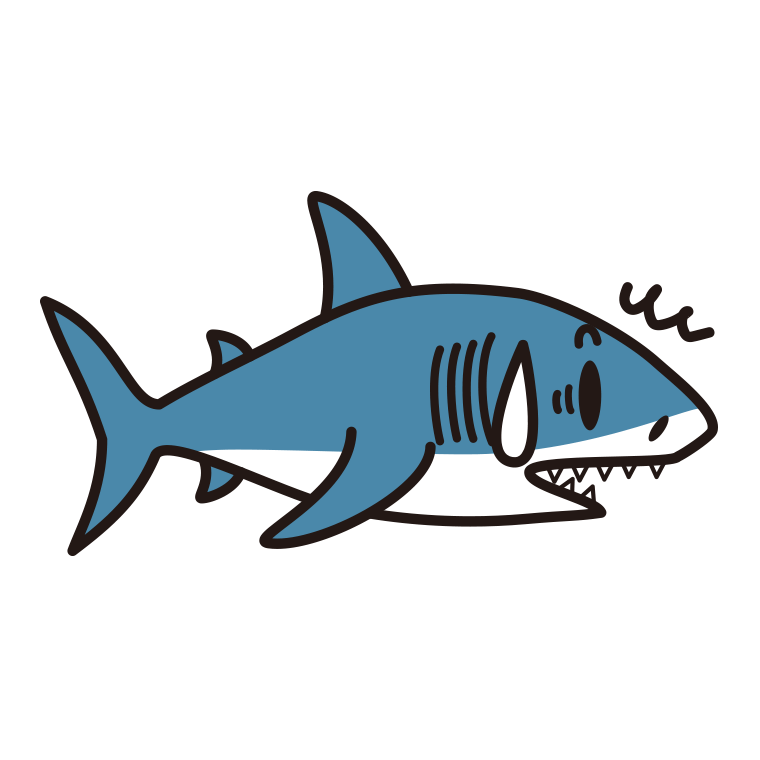 驚くサメちゃんのイラスト【色あり、背景なし】透過PNG