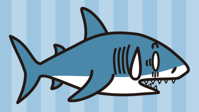 ショックを受けるサメちゃんのイラスト【色、背景あり】PNG