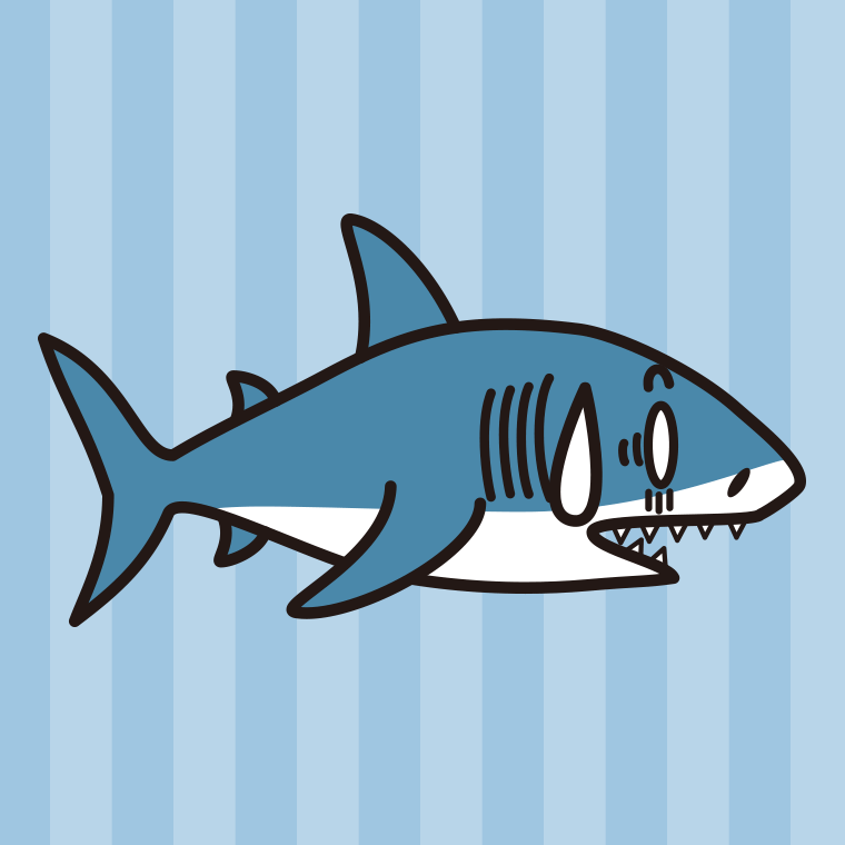 ショックを受けるサメちゃんのイラスト【色、背景あり】PNG