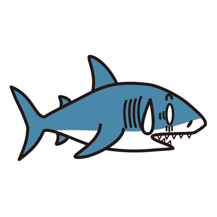 ショックを受けるサメちゃんのイラスト【色あり、背景なし】透過PNG