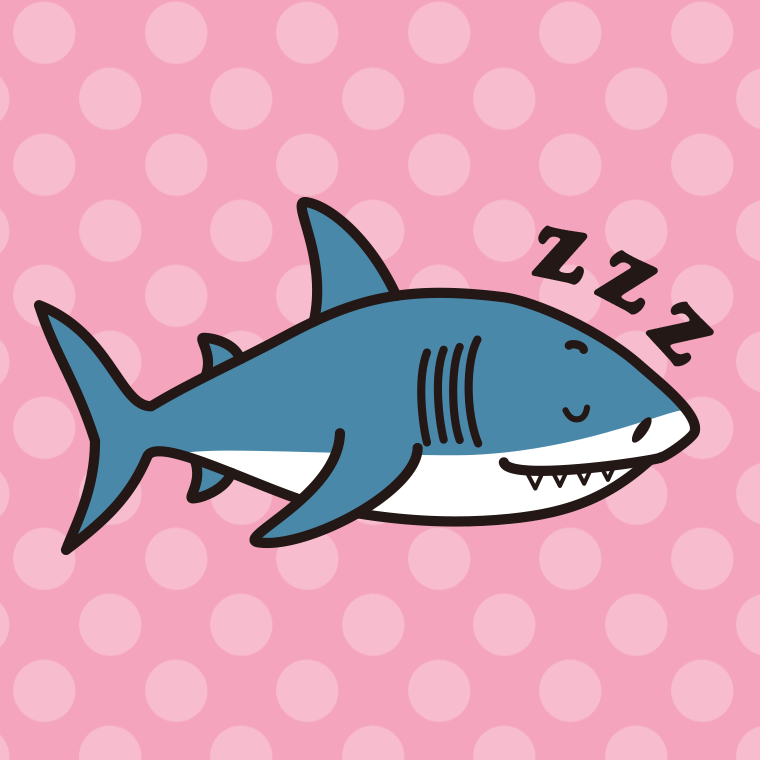 眠るサメちゃんのイラスト【色、背景あり】PNG