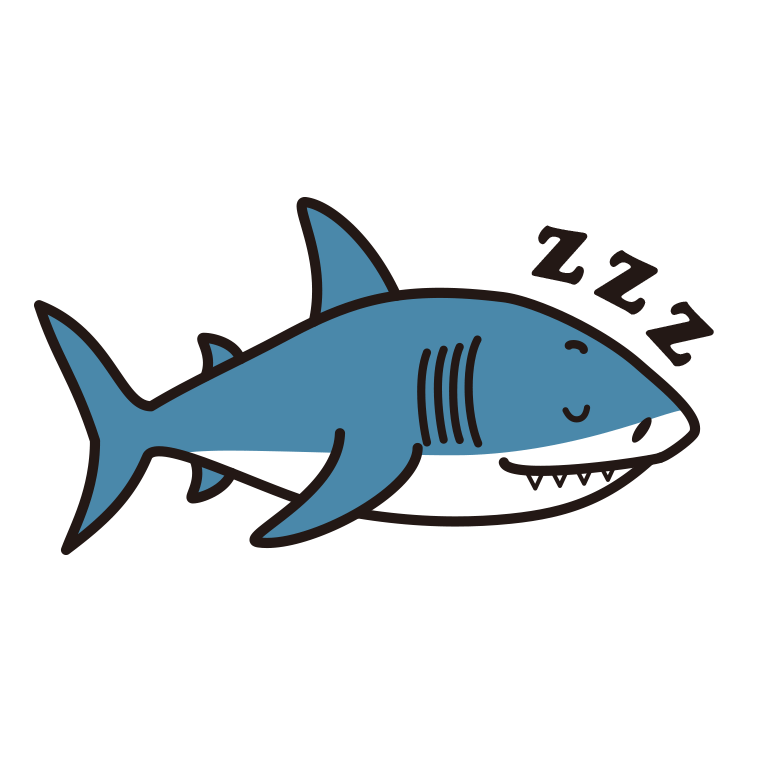 眠るサメちゃんのイラスト【色あり、背景なし】透過PNG