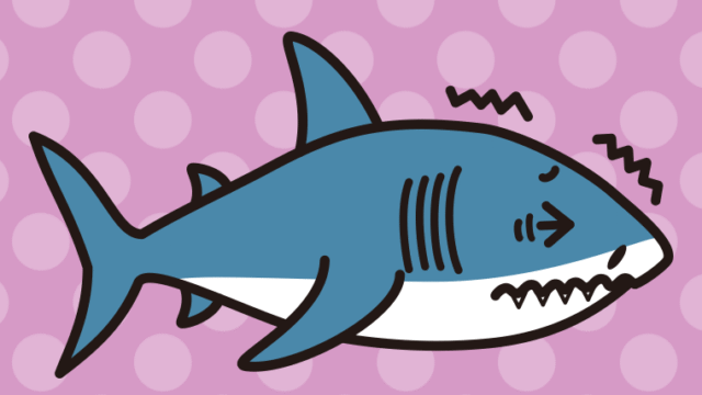 ブルブル震えるサメちゃんのイラスト【色、背景あり】PNG