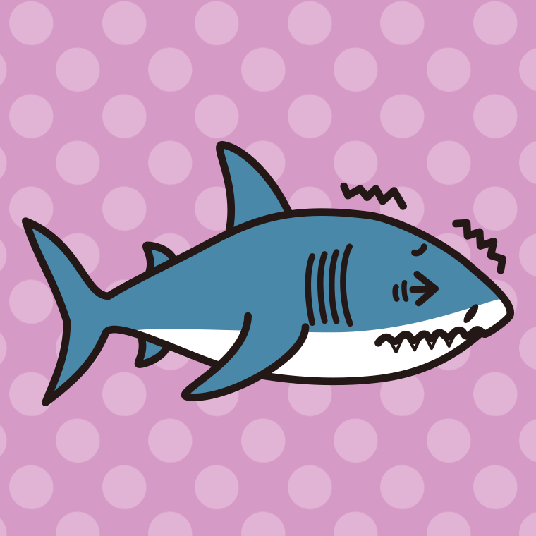 ブルブル震えるサメちゃんのイラスト【色、背景あり】PNG