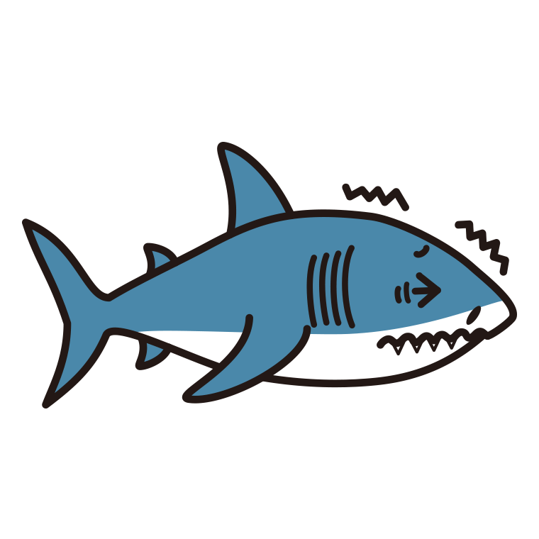 ブルブル震えるサメちゃんのイラスト【色あり、背景なし】透過PNG