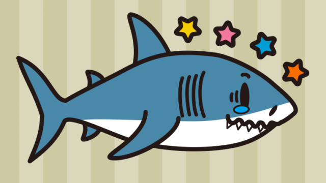 ジーンとするサメちゃんのイラスト【色、背景あり】PNG