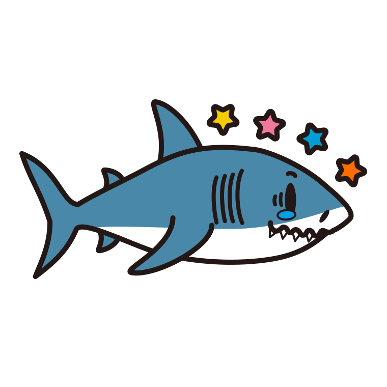 ジーンとするサメちゃんのイラスト【色あり、背景なし】透過PNG