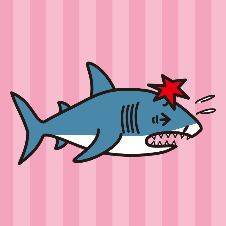 ぶつかるサメちゃんのイラスト【色、背景あり】PNG