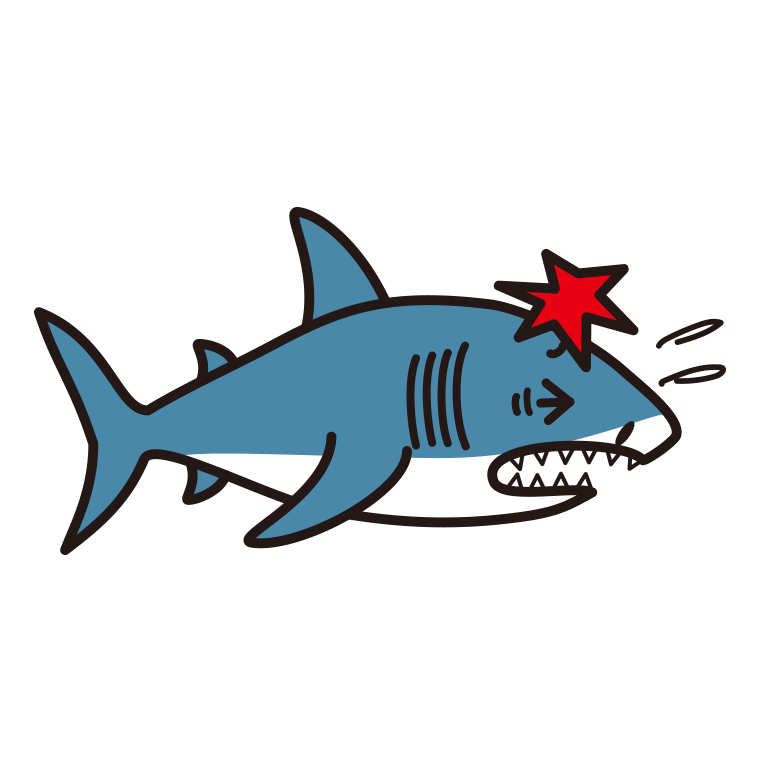 ぶつかるサメちゃんのイラスト【色あり、背景なし】透過PNG