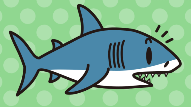 何かに気付くサメちゃんのイラスト【色、背景あり】PNG