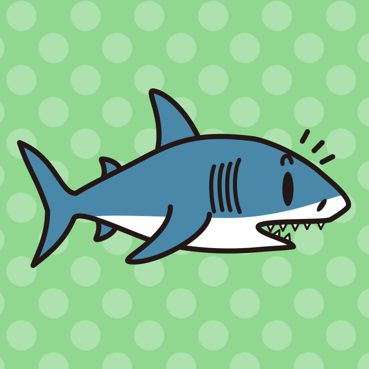 何かに気付くサメちゃんのイラスト【色、背景あり】PNG