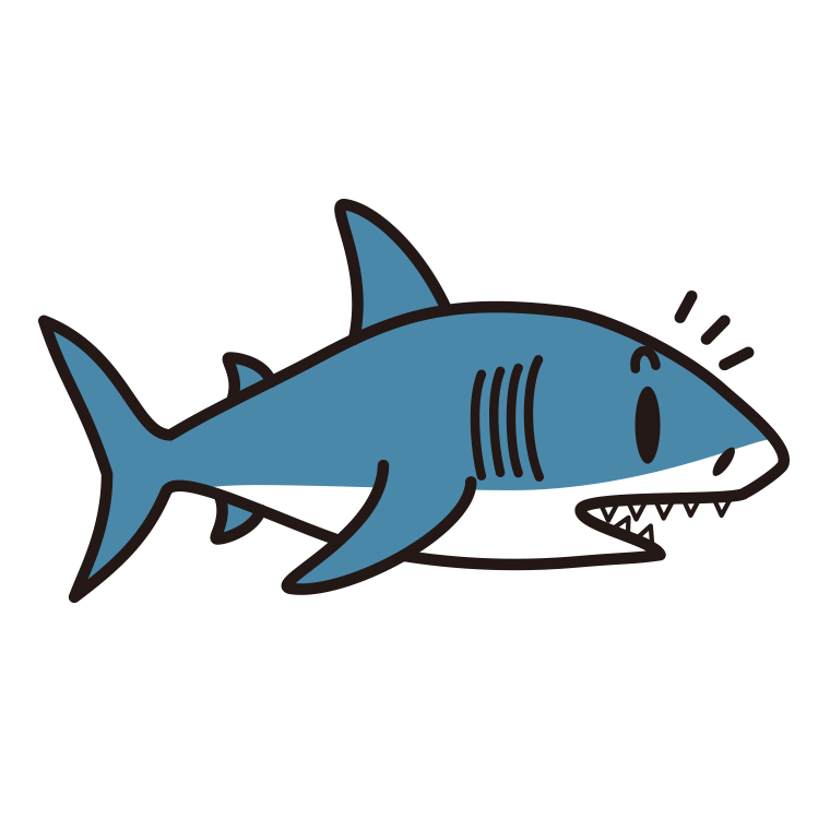 何かに気付くサメちゃんのイラスト【色あり、背景なし】透過PNG