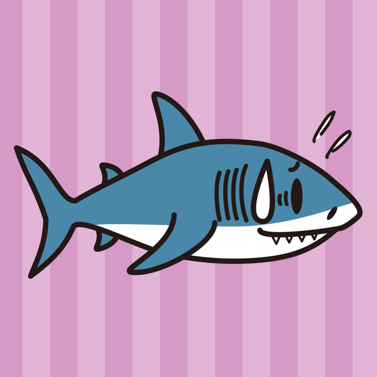 苦笑いするサメちゃんのイラスト【色、背景あり】PNG
