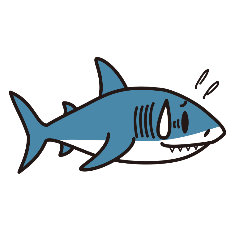 苦笑いするサメちゃんのイラスト【色あり、背景なし】透過PNG