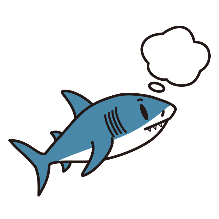 考えるサメちゃんのイラスト【色あり、背景なし】透過PNG
