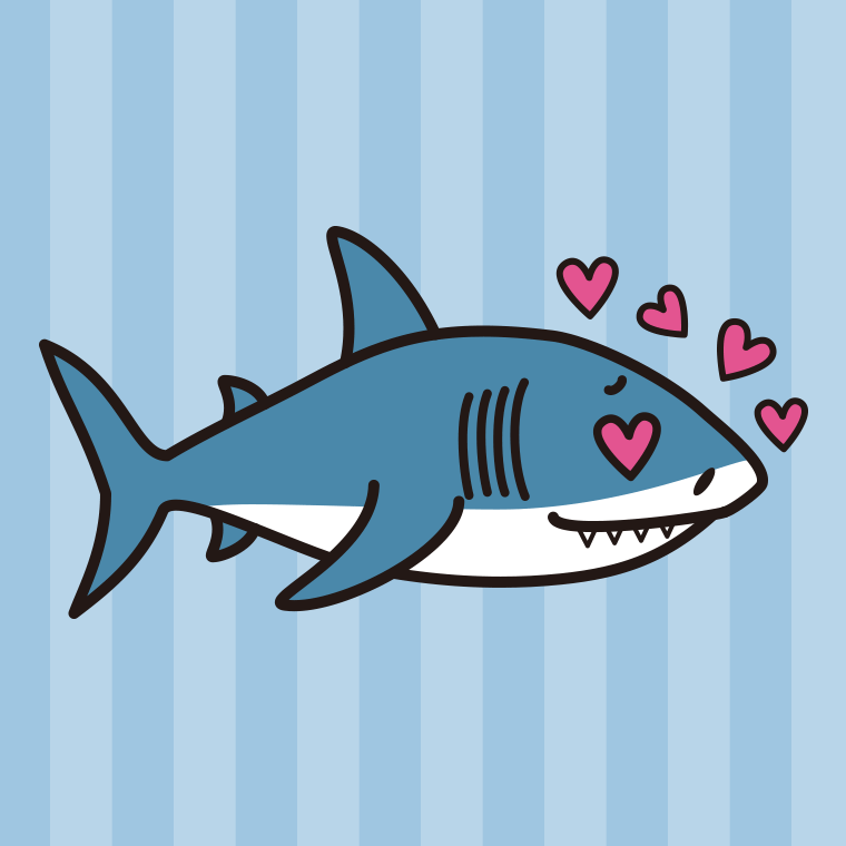 目がハートのサメちゃんのイラスト【色、背景あり】PNG