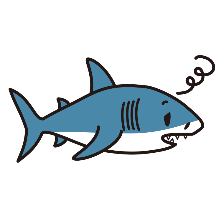 ぼーっとするサメちゃんのイラスト【色あり、背景なし】透過PNG