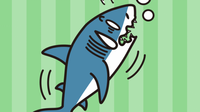 溺れるサメちゃんのイラスト【色、背景あり】PNG