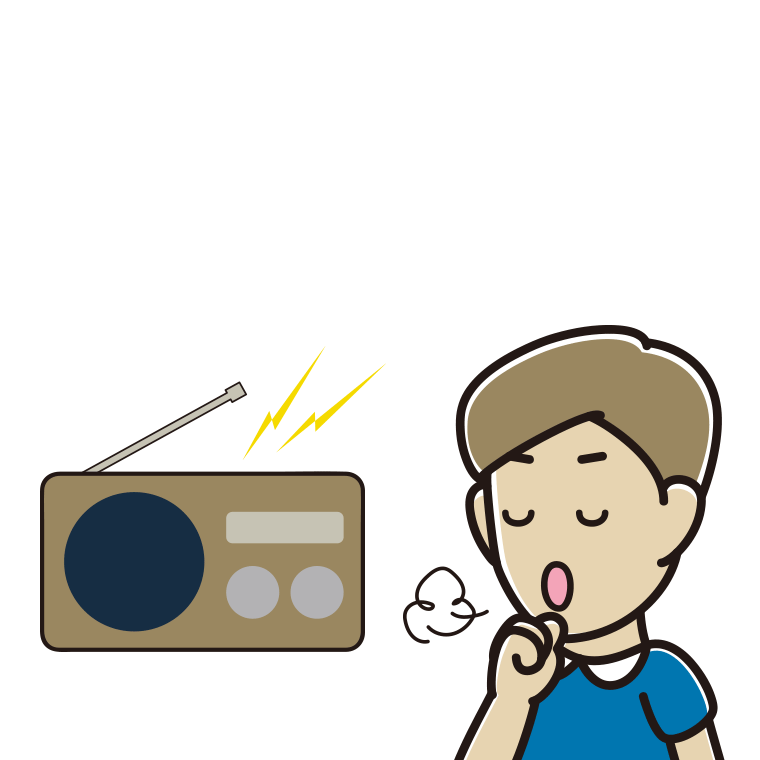 ラジオを聴きながら咳払いする男性のイラスト【色あり、背景なし】透過PNG