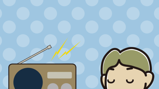 ラジオを聴きながら咳払いする小学生男子のイラスト【色、背景あり】PNG