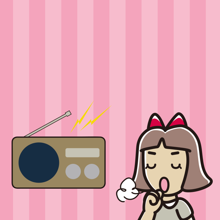 ラジオを聴きながら咳払いする小学生女子のイラスト【色、背景あり】PNG