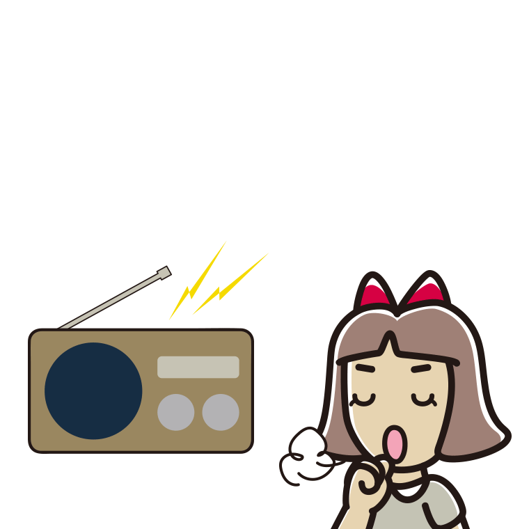 ラジオを聴きながら咳払いする小学生女子のイラスト【色あり、背景なし】透過PNG