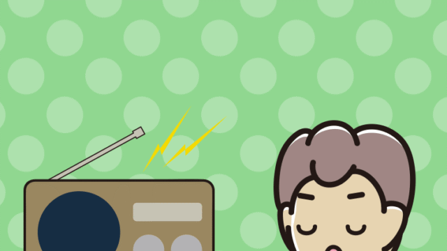 ラジオを聴きながら咳払いする男子中学生のイラスト【色、背景あり】PNG