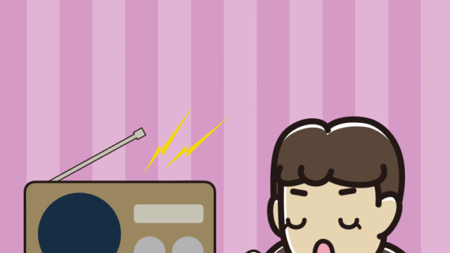 ラジオを聴きながら咳払いする女子中学生のイラスト【色、背景あり】PNG