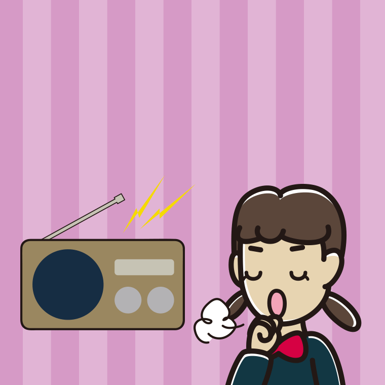 ラジオを聴きながら咳払いする女子中学生のイラスト【色、背景あり】PNG