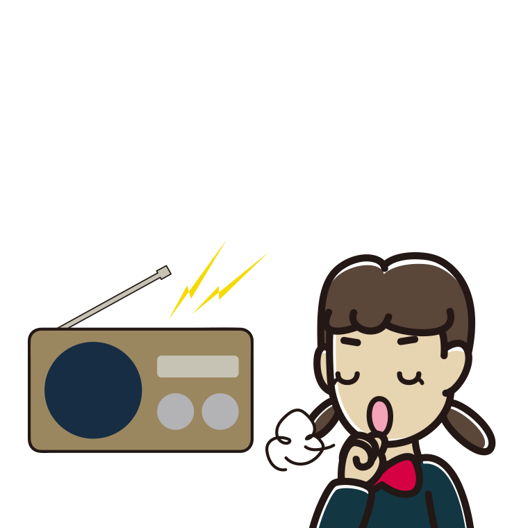 ラジオを聴きながら咳払いする女子中学生のイラスト【色あり、背景なし】透過PNG