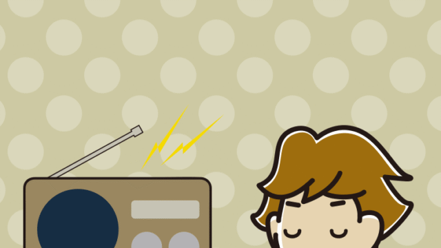 ラジオを聴きながら咳払いする男子高校生のイラスト【色、背景あり】PNG