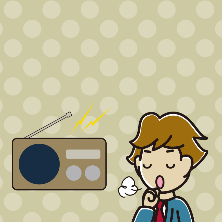 ラジオを聴きながら咳払いする男子高校生のイラスト【色、背景あり】PNG