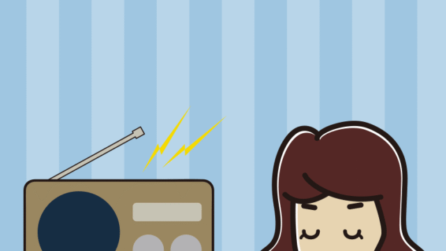 ラジオを聴きながら咳払いする女子高校生のイラスト【色、背景あり】PNG