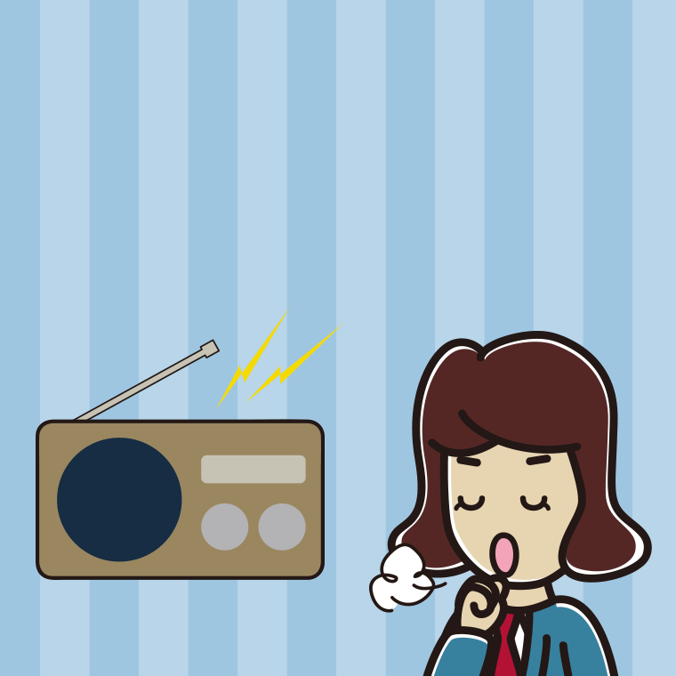 ラジオを聴きながら咳払いする女子高校生のイラスト【色、背景あり】PNG