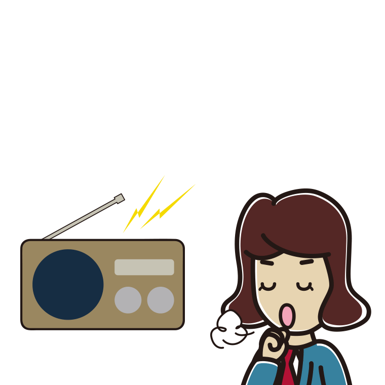 ラジオを聴きながら咳払いする女子高校生のイラスト【色あり、背景なし】透過PNG