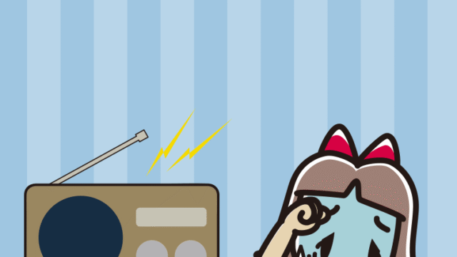 ラジオを聴いて具合が悪い小学生女子のイラスト【色、背景あり】PNG