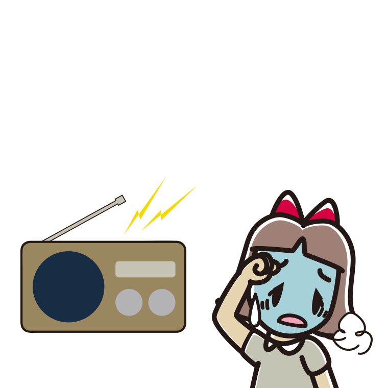 ラジオを聴いて具合が悪い小学生女子のイラスト【色あり、背景なし】透過PNG