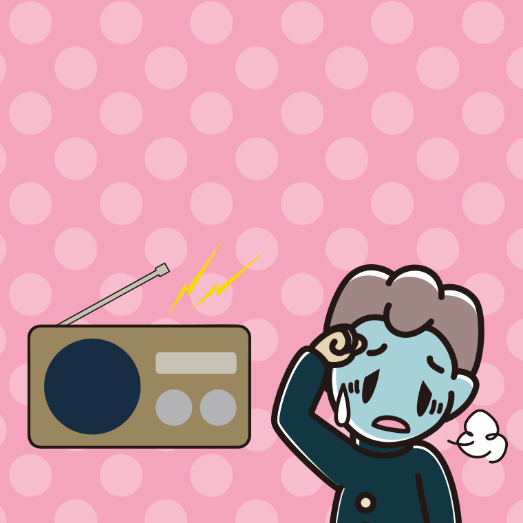 ラジオを聴いて具合が悪い男子中学生のイラスト【色、背景あり】PNG