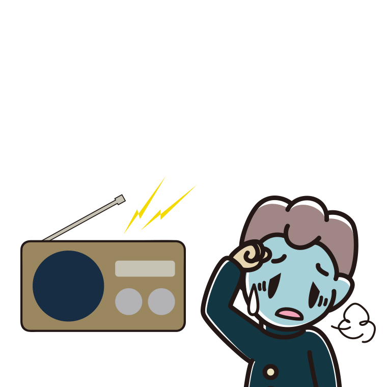 ラジオを聴いて具合が悪い男子中学生のイラスト【色あり、背景なし】透過PNG