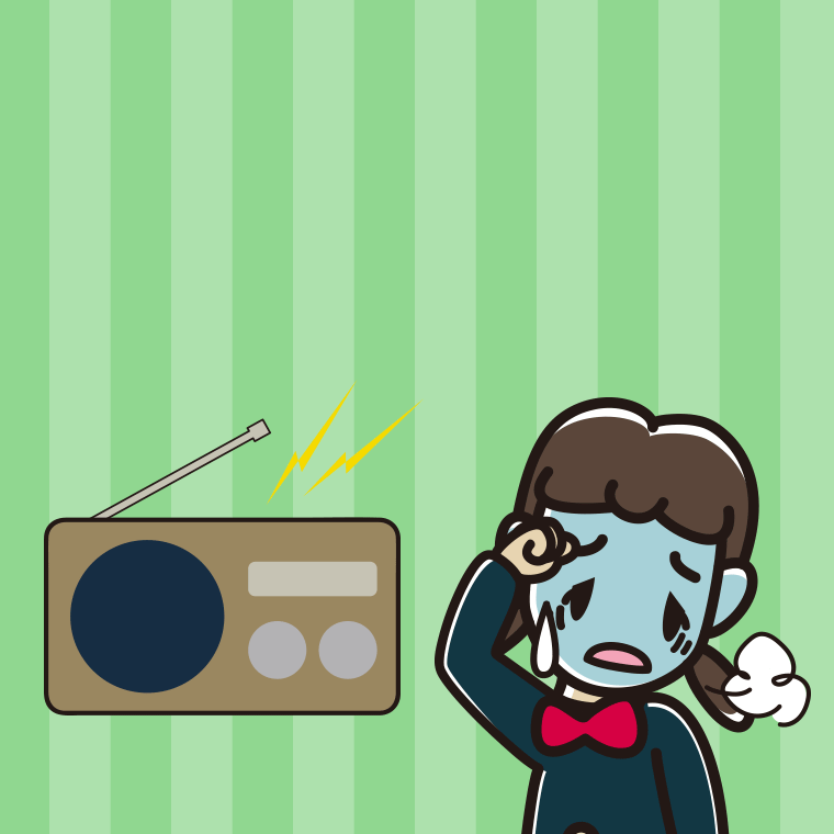 ラジオを聴いて具合が悪い女子中学生のイラスト【色、背景あり】PNG
