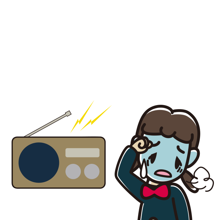 ラジオを聴いて具合が悪い女子中学生のイラスト【色あり、背景なし】透過PNG