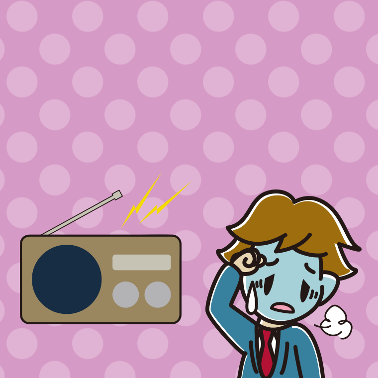 ラジオを聴いて具合が悪い男子高校生のイラスト【色、背景あり】PNG