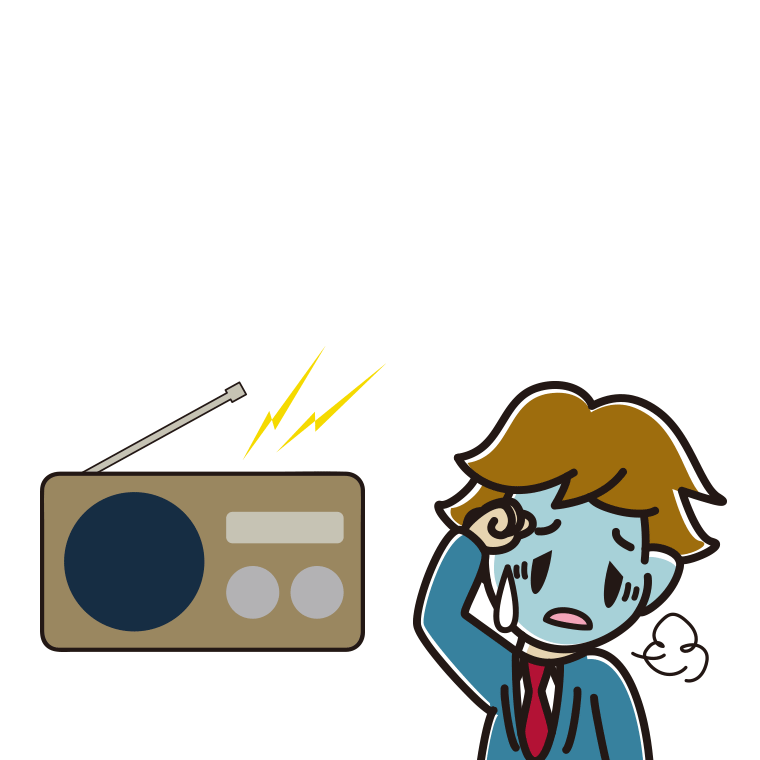 ラジオを聴いて具合が悪い男子高校生のイラスト【色あり、背景なし】透過PNG