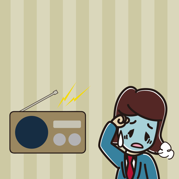 ラジオを聴いて具合が悪い女子高校生のイラスト【色、背景あり】PNG
