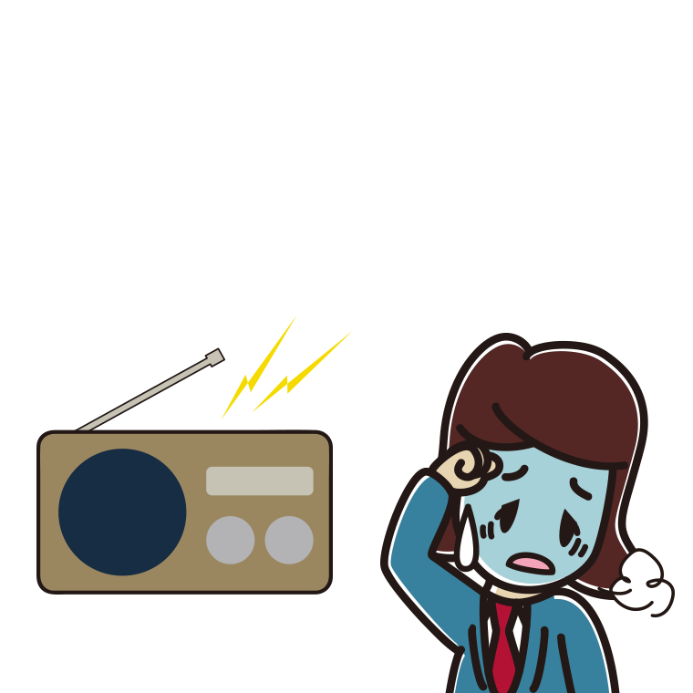 ラジオを聴いて具合が悪い女子高校生のイラスト【色あり、背景なし】透過PNG