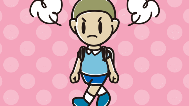 怒りながら通学する新小学一年生男子のイラスト【色、背景あり】PNG