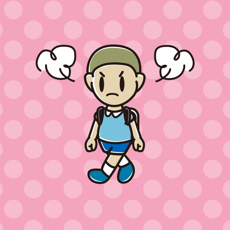 怒りながら通学する新小学一年生男子のイラスト【色、背景あり】PNG